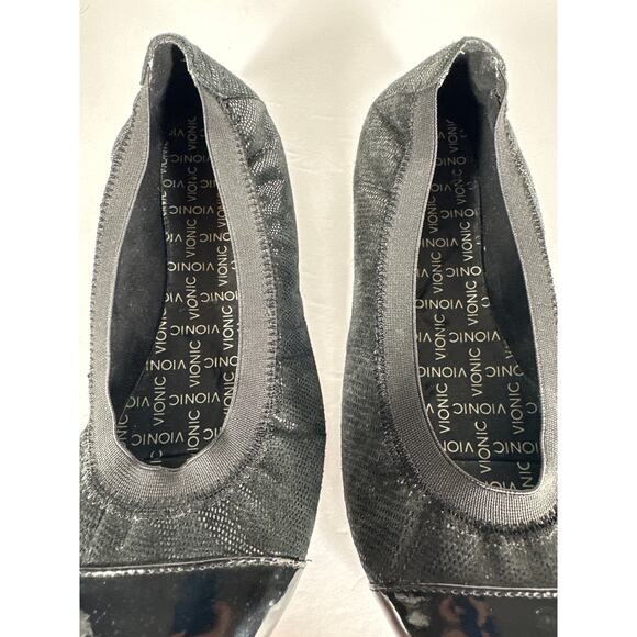 Vionic Allora Ballet Flats Slip On Patent Cap Toe Black 5 Orthaheel Balletcore - Picture 7 of 8